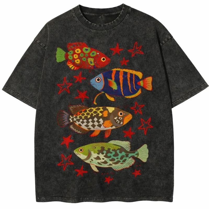 Vintage Washed Tropical Fish P - Aquarium Marine Color 评论和价格